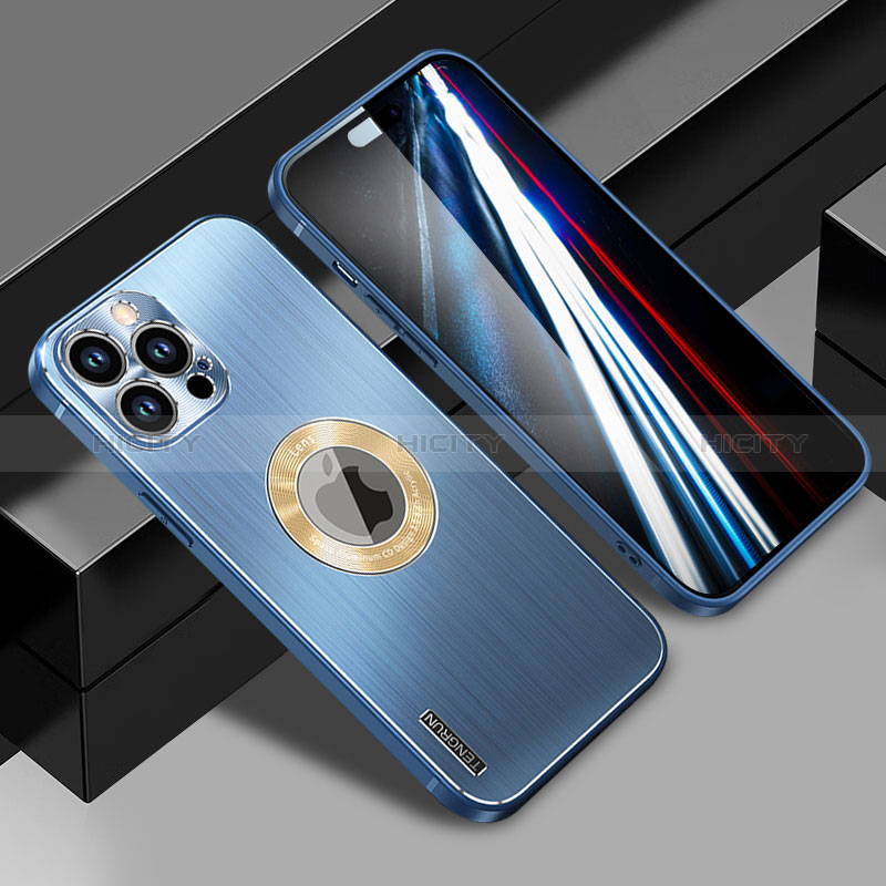 Coque Luxe Aluminum Metal Housse et Bumper Silicone Etui avec Mag-Safe Magnetic Magnetique JL1 pour Apple iPhone 15 Pro Max Bleu Plus