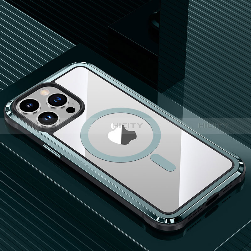 Coque Luxe Aluminum Metal Housse et Bumper Silicone Etui avec Mag-Safe Magnetic Magnetique QC1 pour Apple iPhone 14 Pro Max Plus