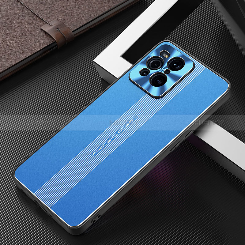 Coque Luxe Aluminum Metal Housse et Bumper Silicone Etui J01 pour Oppo Find X3 5G Bleu Plus