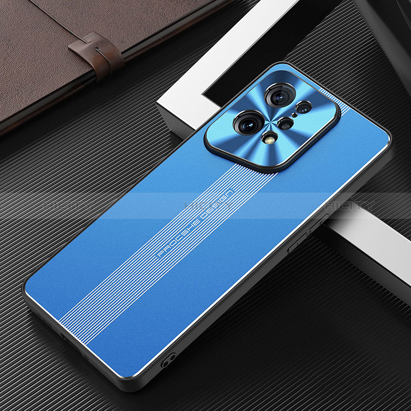 Coque Luxe Aluminum Metal Housse et Bumper Silicone Etui J01 pour Oppo Find X5 5G Bleu Plus