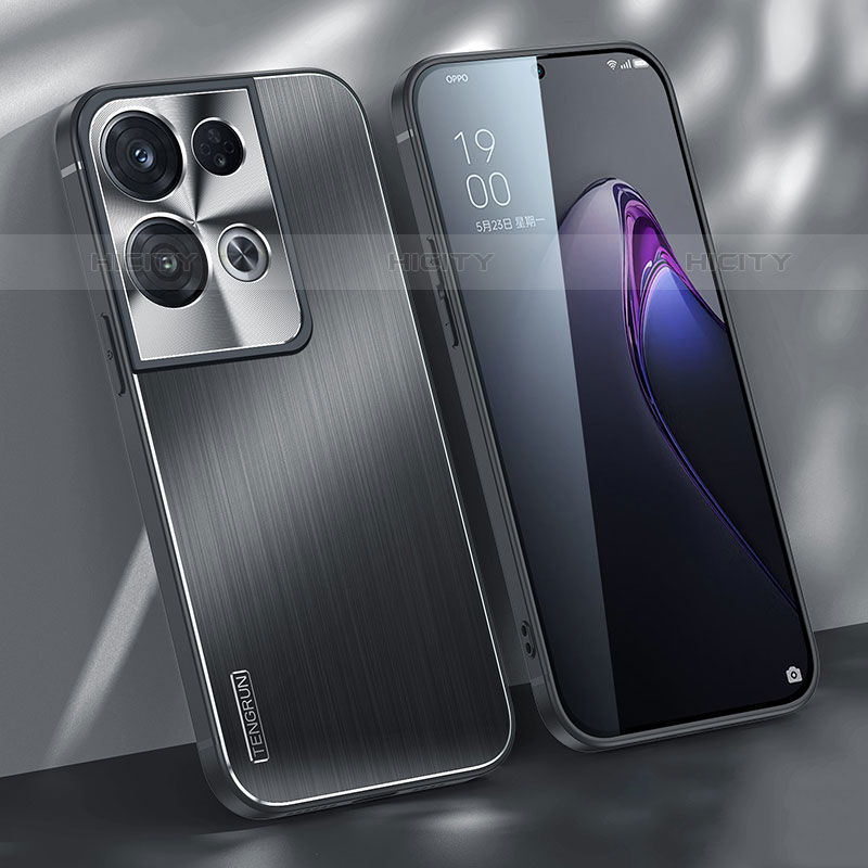 Coque Luxe Aluminum Metal Housse et Bumper Silicone Etui J01 pour Oppo Reno8 Pro+ Plus 5G Noir Plus