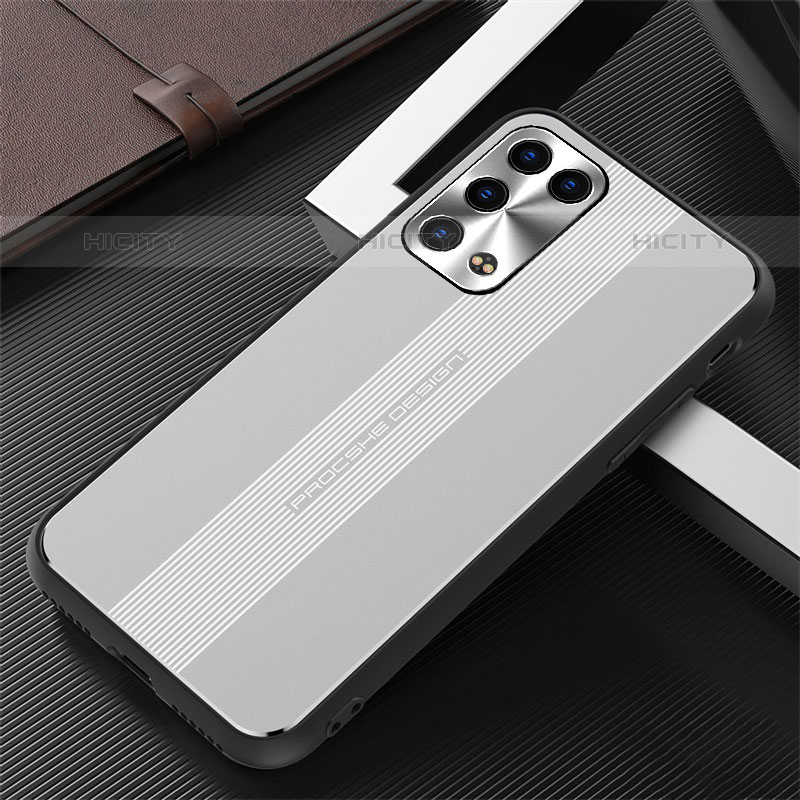 Coque Luxe Aluminum Metal Housse et Bumper Silicone Etui J02 pour Oppo Reno6 Pro+ Plus 5G Argent Plus