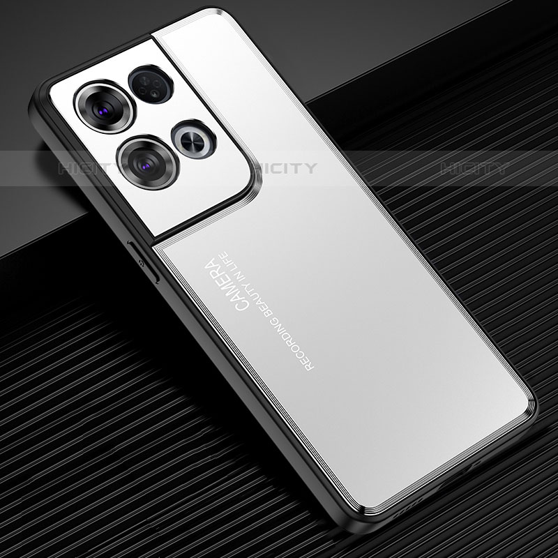 Coque Luxe Aluminum Metal Housse et Bumper Silicone Etui J02 pour Oppo Reno8 Pro 5G Argent Plus