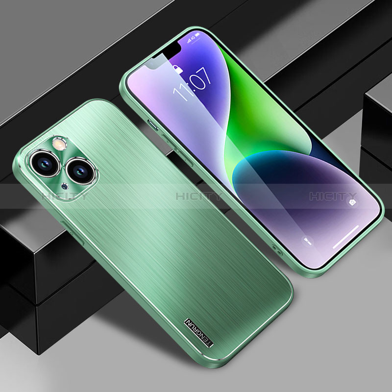 Coque Luxe Aluminum Metal Housse et Bumper Silicone Etui JL1 pour Apple iPhone 14 Plus Vert Plus