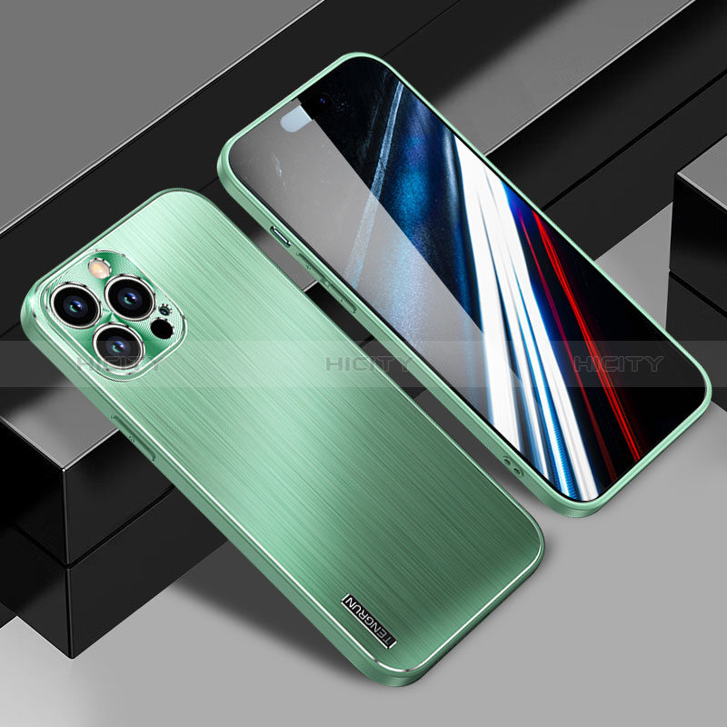 Coque Luxe Aluminum Metal Housse et Bumper Silicone Etui JL1 pour Apple iPhone 14 Pro Vert Plus