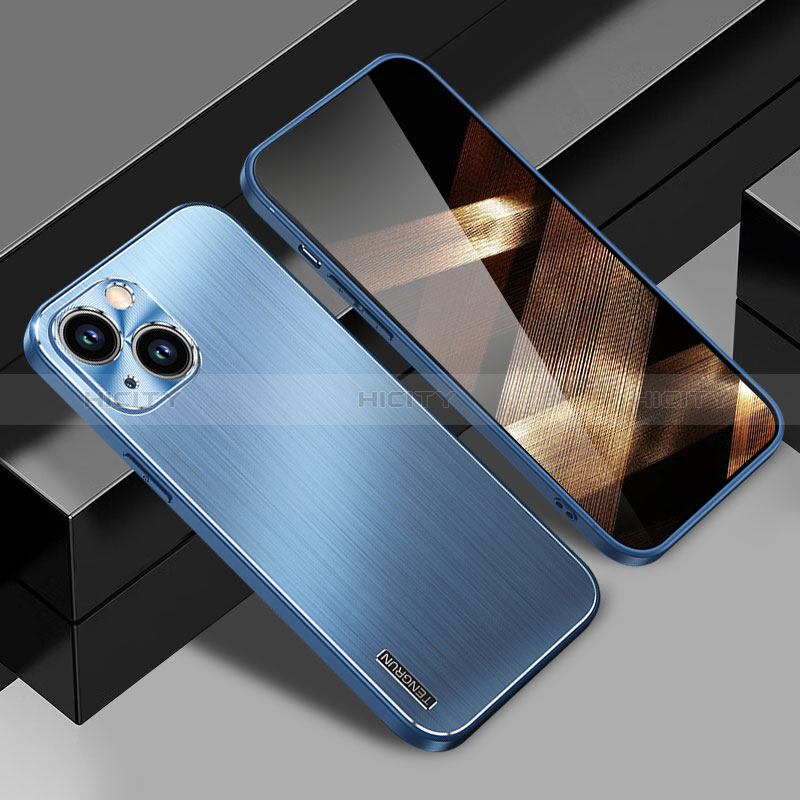 Coque Luxe Aluminum Metal Housse et Bumper Silicone Etui JL1 pour Apple iPhone 15 Bleu Plus