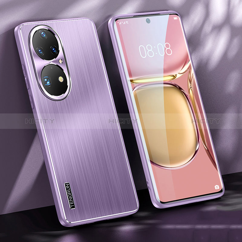 Coque Luxe Aluminum Metal Housse et Bumper Silicone Etui JL1 pour Huawei P50 Pro Violet Plus