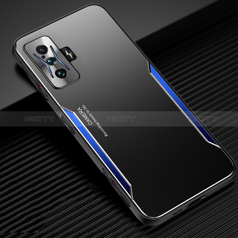 Coque Luxe Aluminum Metal Housse et Bumper Silicone Etui JL2 pour Xiaomi Redmi K50 Gaming 5G Bleu Plus