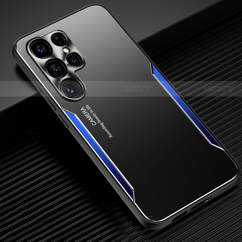 Coque Luxe Aluminum Metal Housse et Bumper Silicone Etui M03 pour Samsung Galaxy S23 Ultra 5G Bleu Plus
