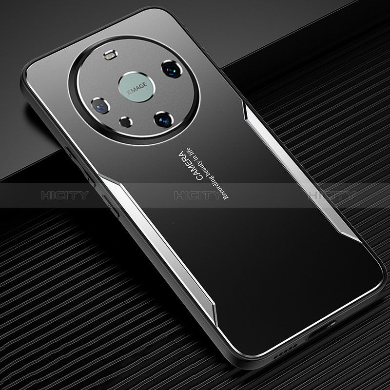 Coque Luxe Aluminum Metal Housse et Bumper Silicone Etui PB1 pour Huawei Mate 60 Pro Argent Plus