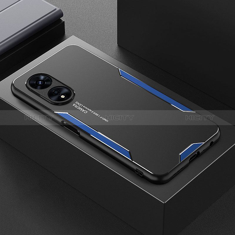 Coque Luxe Aluminum Metal Housse et Bumper Silicone Etui PB1 pour Oppo A78 4G Bleu Plus