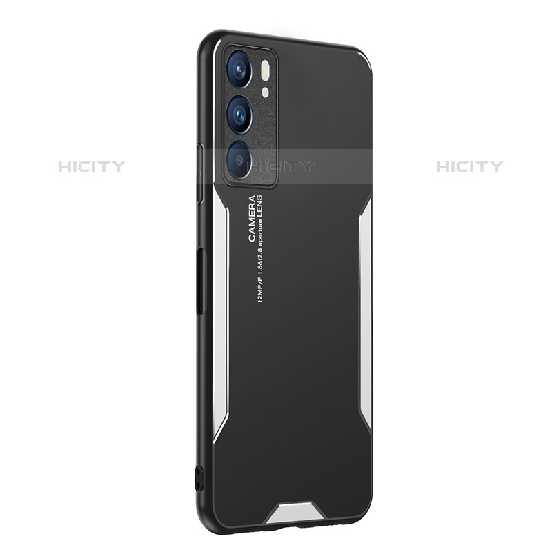 Coque Luxe Aluminum Metal Housse et Bumper Silicone Etui PB1 pour Oppo Reno6 5G Argent Plus