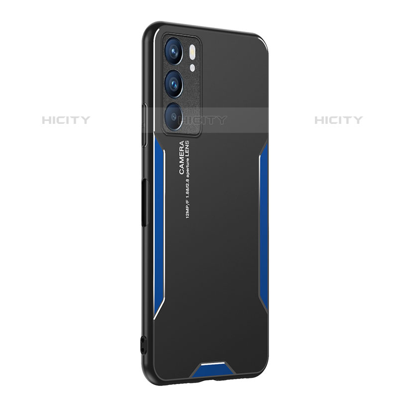 Coque Luxe Aluminum Metal Housse et Bumper Silicone Etui PB1 pour Oppo Reno6 5G Bleu Plus