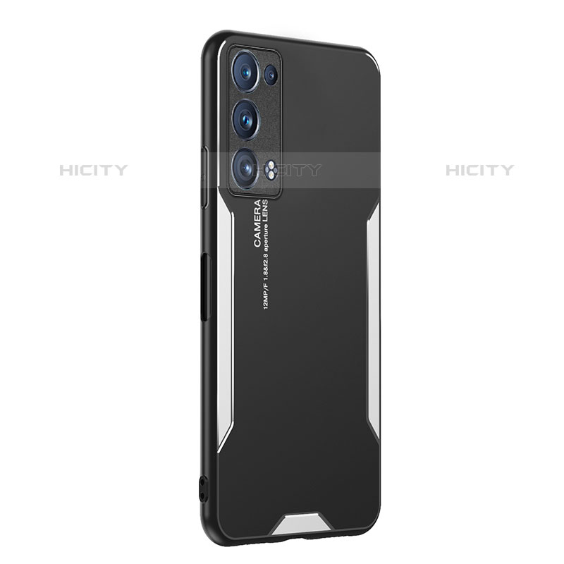 Coque Luxe Aluminum Metal Housse et Bumper Silicone Etui PB1 pour Oppo Reno6 Pro 5G Argent Plus