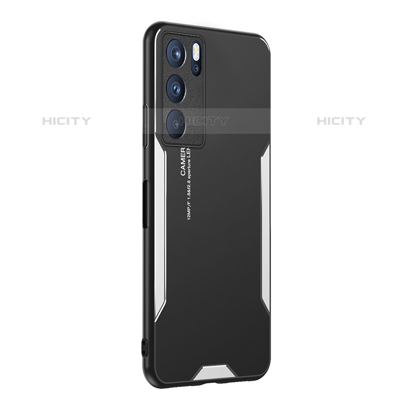 Coque Luxe Aluminum Metal Housse et Bumper Silicone Etui PB1 pour Oppo Reno6 Pro 5G India Argent Plus