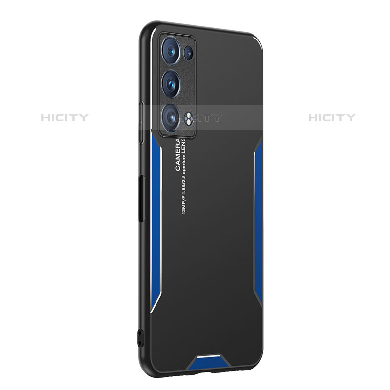 Coque Luxe Aluminum Metal Housse et Bumper Silicone Etui PB1 pour Oppo Reno6 Pro+ Plus 5G Bleu Plus