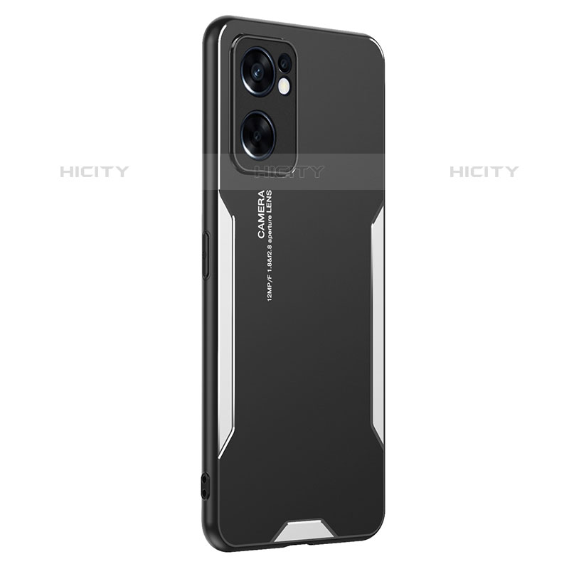 Coque Luxe Aluminum Metal Housse et Bumper Silicone Etui PB1 pour Oppo Reno7 SE 5G Argent Plus