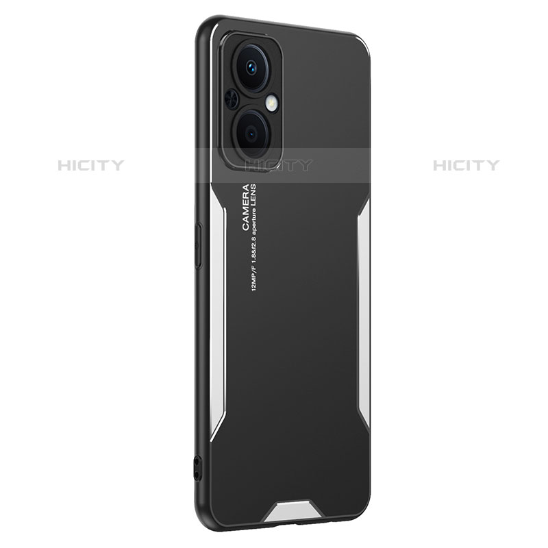 Coque Luxe Aluminum Metal Housse et Bumper Silicone Etui PB1 pour Oppo Reno7 Z 5G Argent Plus