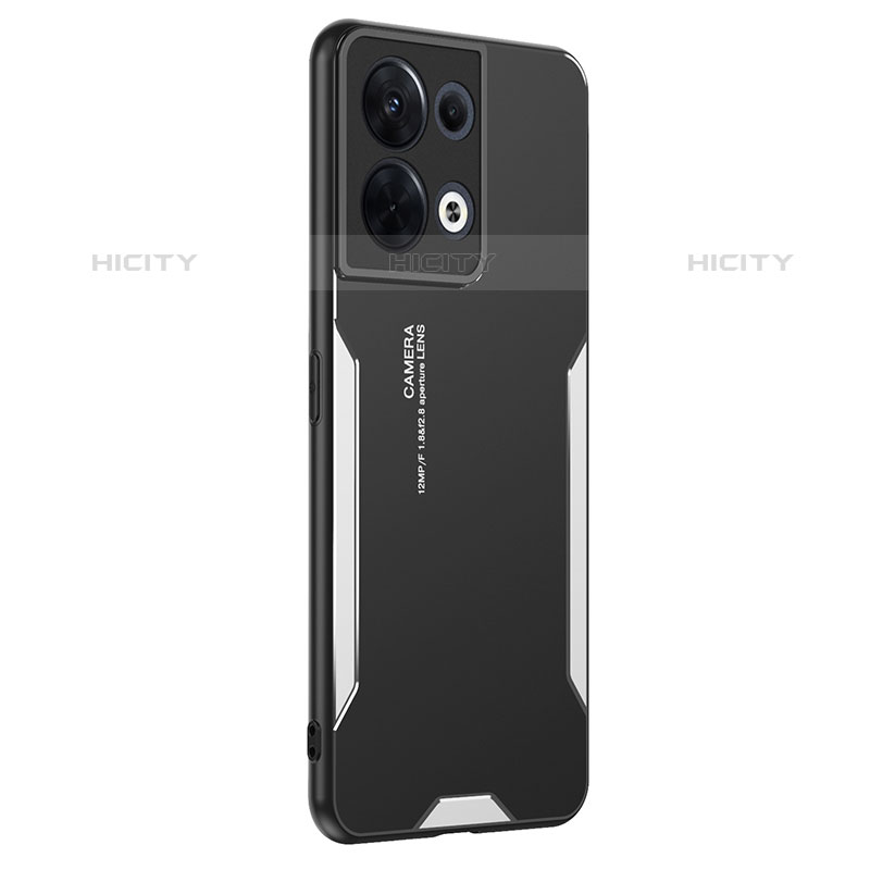 Coque Luxe Aluminum Metal Housse et Bumper Silicone Etui PB1 pour Oppo Reno9 Pro 5G Argent Plus