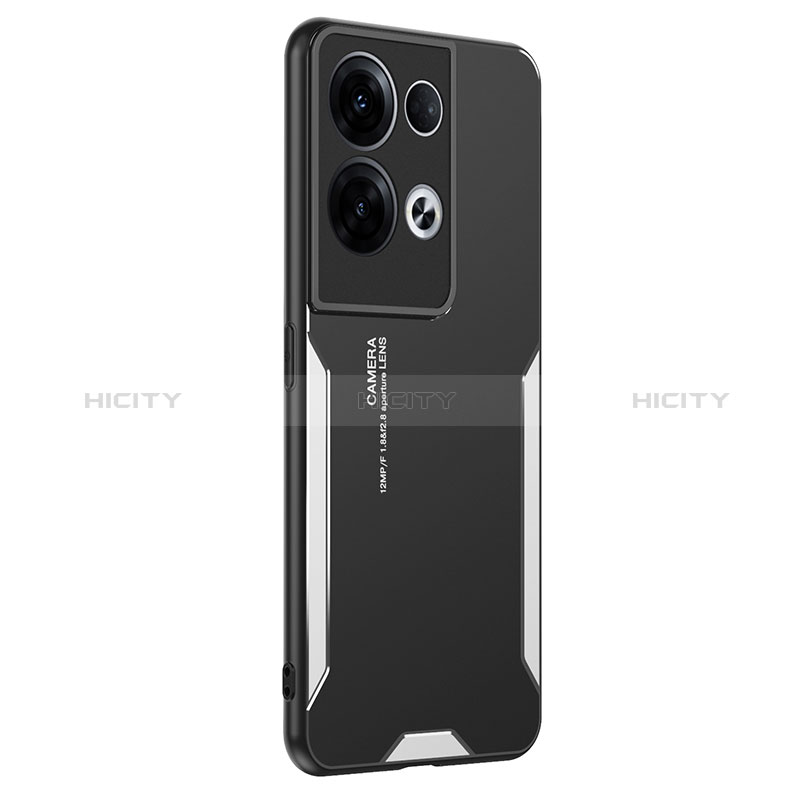 Coque Luxe Aluminum Metal Housse et Bumper Silicone Etui PB1 pour Oppo Reno9 Pro+ Plus 5G Argent Plus