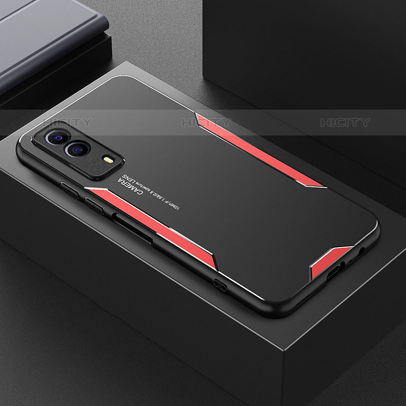 Coque Luxe Aluminum Metal Housse et Bumper Silicone Etui PB1 pour Vivo iQOO Z5x 5G Rouge Plus