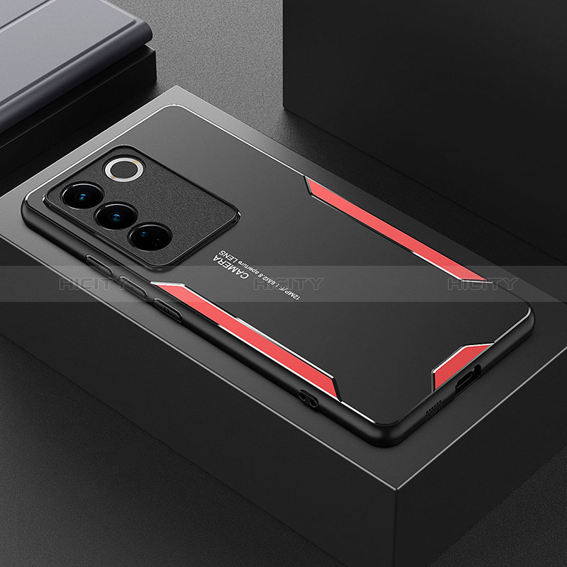 Coque Luxe Aluminum Metal Housse et Bumper Silicone Etui PB1 pour Vivo V27 Pro 5G Rouge Plus