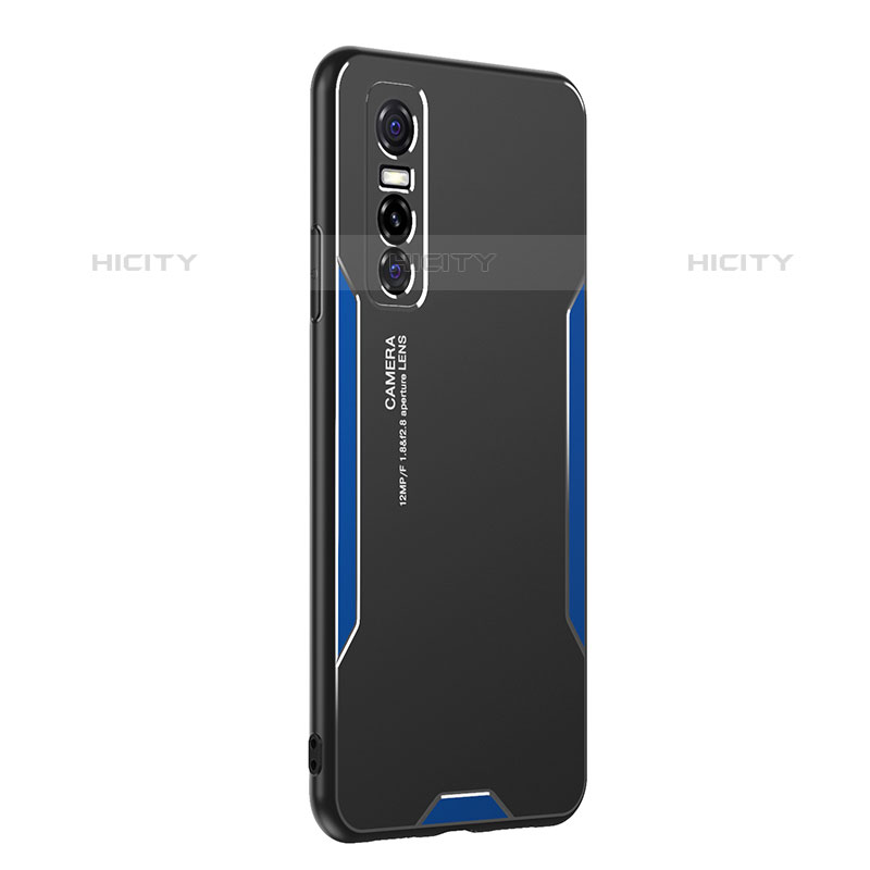 Coque Luxe Aluminum Metal Housse et Bumper Silicone Etui PB2 pour Vivo Y73s 5G Bleu Plus