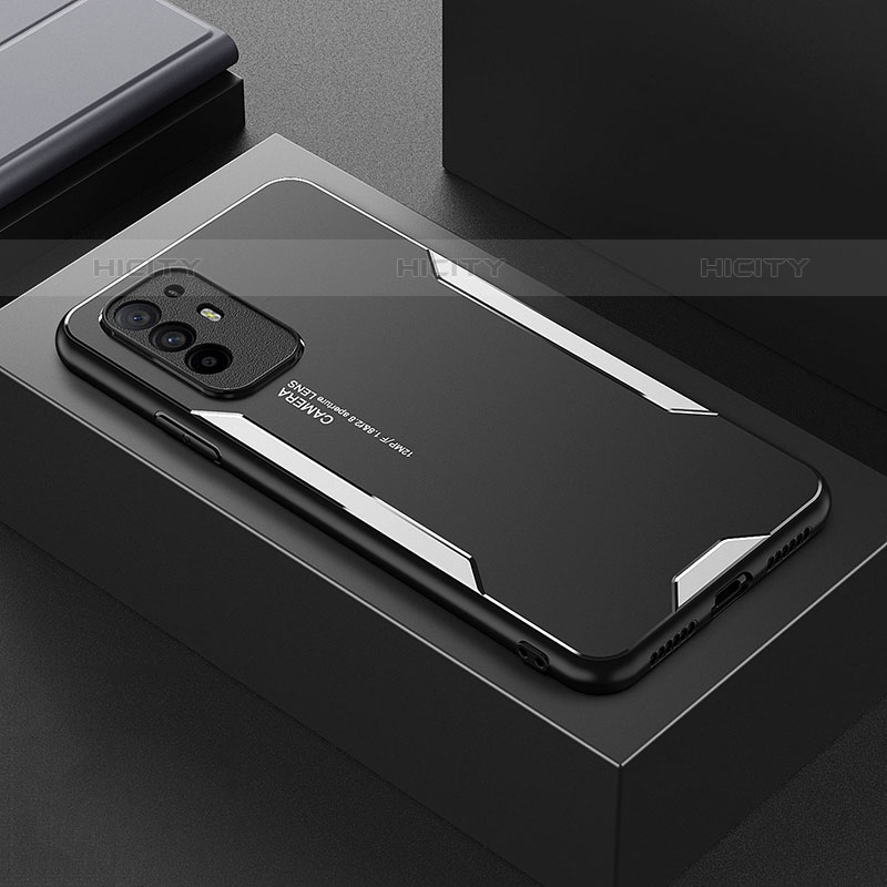 Coque Luxe Aluminum Metal Housse et Bumper Silicone Etui pour Oppo F19 Pro+ Plus 5G Argent Plus