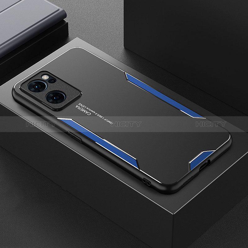 Coque Luxe Aluminum Metal Housse et Bumper Silicone Etui pour Oppo Find X5 Lite 5G Bleu Plus