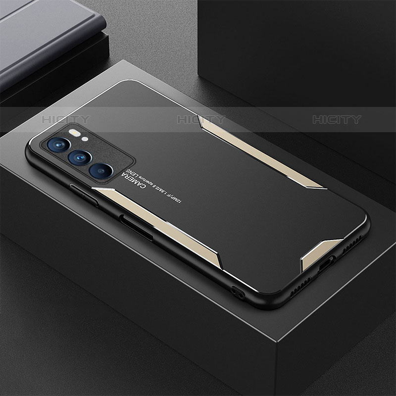 Coque Luxe Aluminum Metal Housse et Bumper Silicone Etui pour Oppo Reno6 5G Or Plus