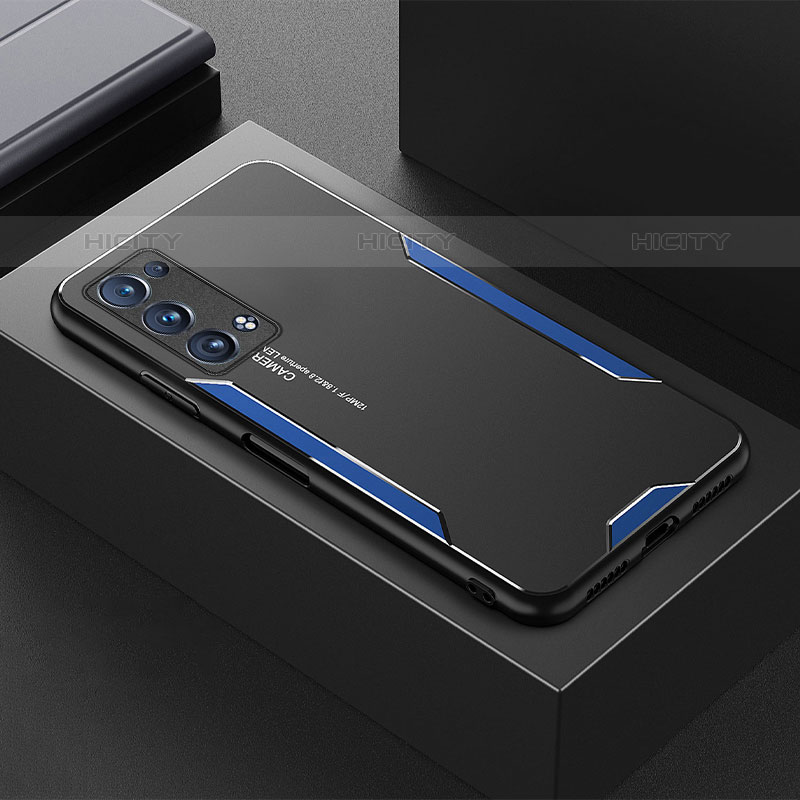 Coque Luxe Aluminum Metal Housse et Bumper Silicone Etui pour Oppo Reno6 Pro+ Plus 5G Bleu Plus