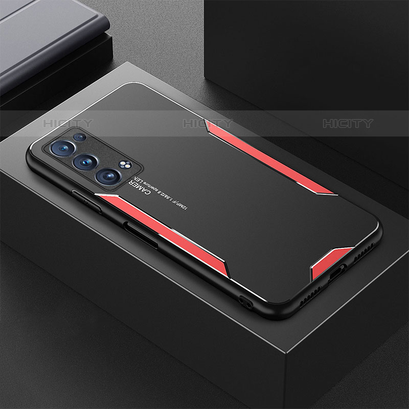 Coque Luxe Aluminum Metal Housse et Bumper Silicone Etui pour Oppo Reno6 Pro+ Plus 5G Rouge Plus