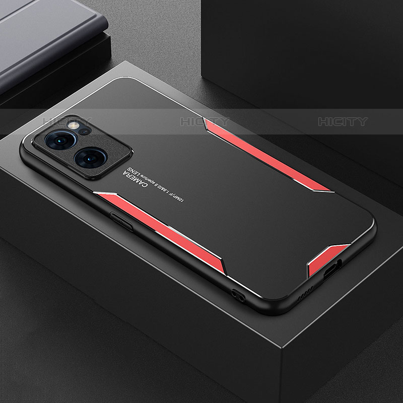 Coque Luxe Aluminum Metal Housse et Bumper Silicone Etui pour Oppo Reno7 5G Rouge Plus