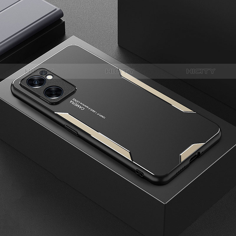 Coque Luxe Aluminum Metal Housse et Bumper Silicone Etui pour Oppo Reno7 SE 5G Or Plus