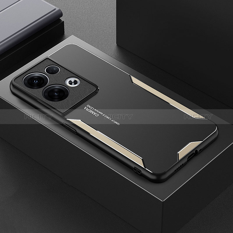 Coque Luxe Aluminum Metal Housse et Bumper Silicone Etui pour Oppo Reno9 Pro+ Plus 5G Or Plus