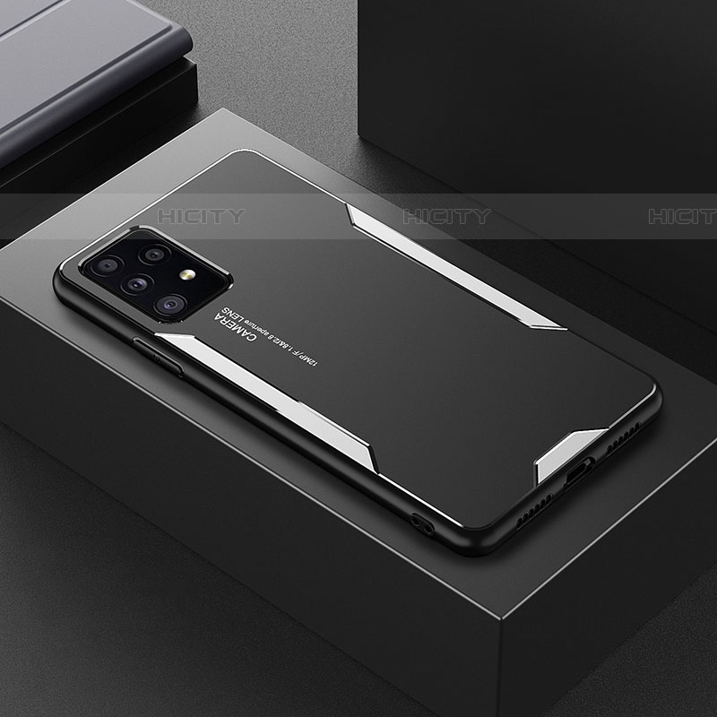 Coque Luxe Aluminum Metal Housse et Bumper Silicone Etui pour Samsung Galaxy A52 4G Argent Plus