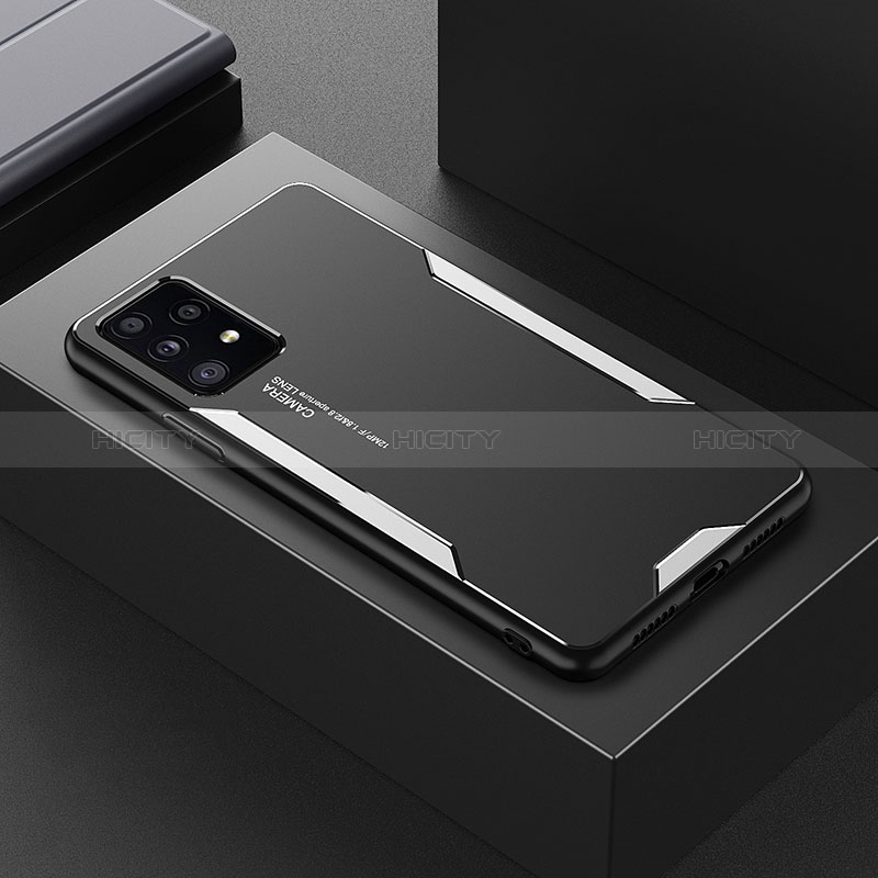 Coque Luxe Aluminum Metal Housse et Bumper Silicone Etui pour Samsung Galaxy A52s 5G Argent Plus