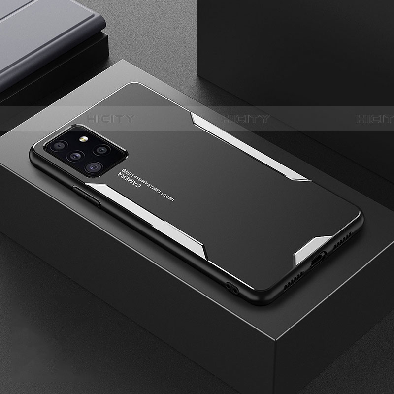 Coque Luxe Aluminum Metal Housse et Bumper Silicone Etui pour Samsung Galaxy A72 5G Argent Plus
