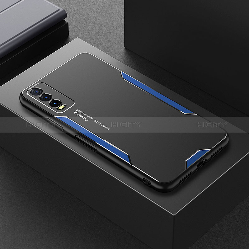 Coque Luxe Aluminum Metal Housse et Bumper Silicone Etui pour Vivo Y12s (2021) Bleu Plus