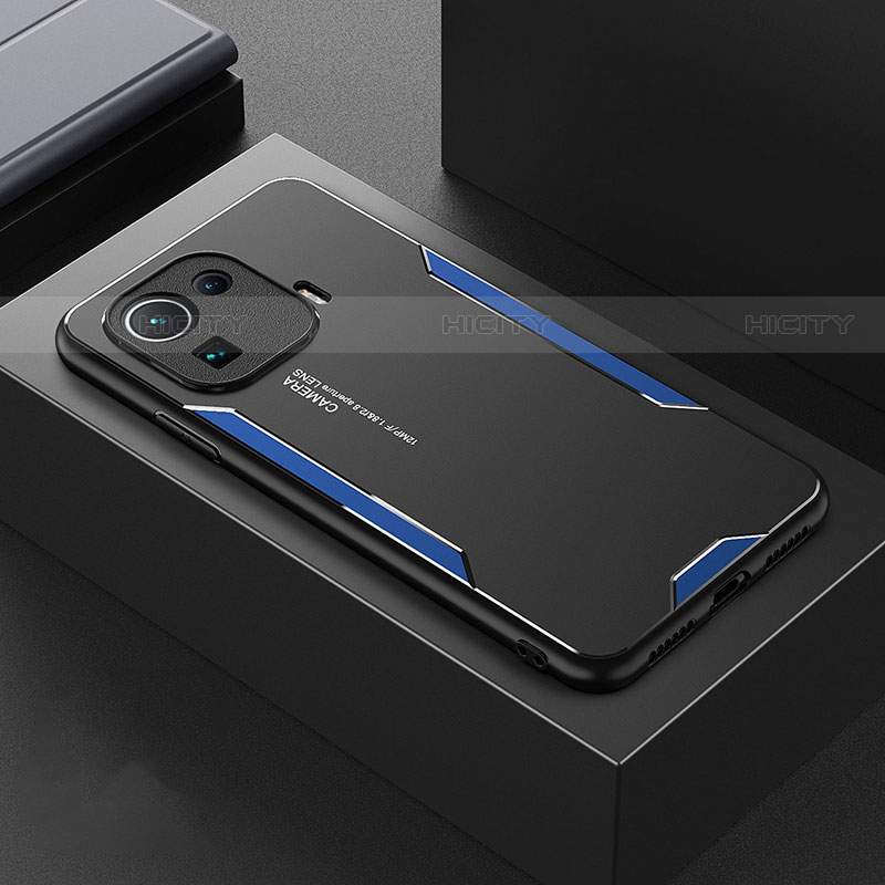 Coque Luxe Aluminum Metal Housse et Bumper Silicone Etui pour Xiaomi Mi 11 Pro 5G Bleu Plus