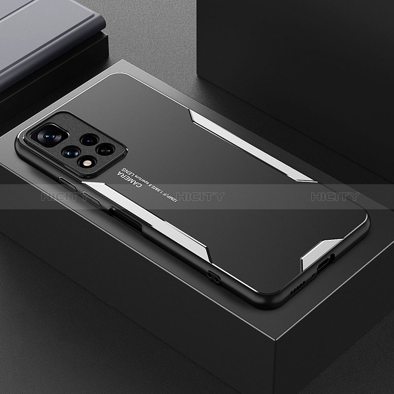Coque Luxe Aluminum Metal Housse et Bumper Silicone Etui pour Xiaomi Mi 11i 5G (2022) Argent Plus