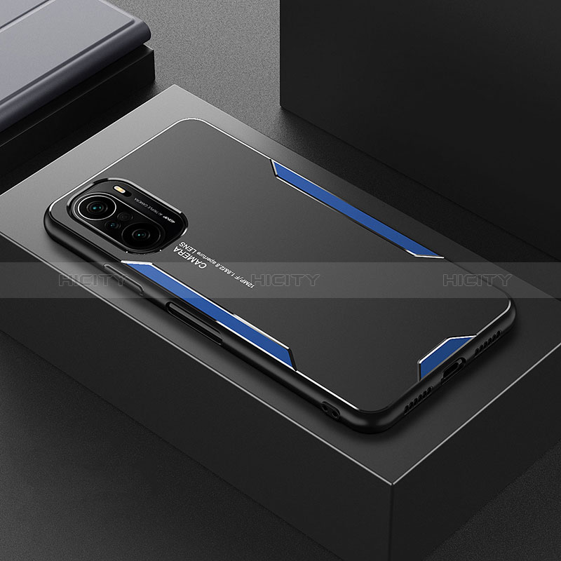 Coque Luxe Aluminum Metal Housse et Bumper Silicone Etui pour Xiaomi Poco F3 5G Bleu Plus