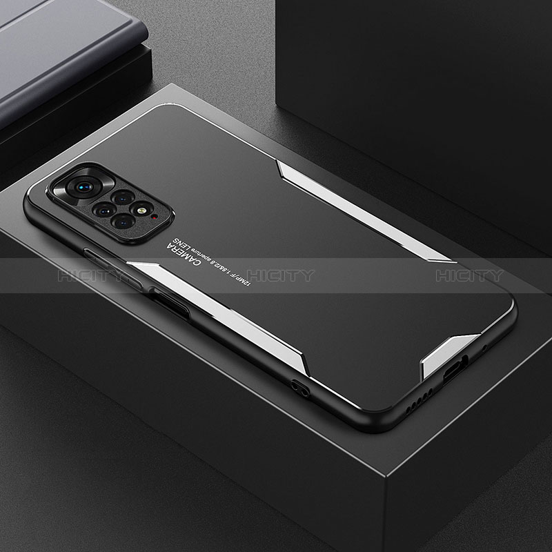 Coque Luxe Aluminum Metal Housse et Bumper Silicone Etui pour Xiaomi Redmi Note 11 Pro 5G Argent Plus