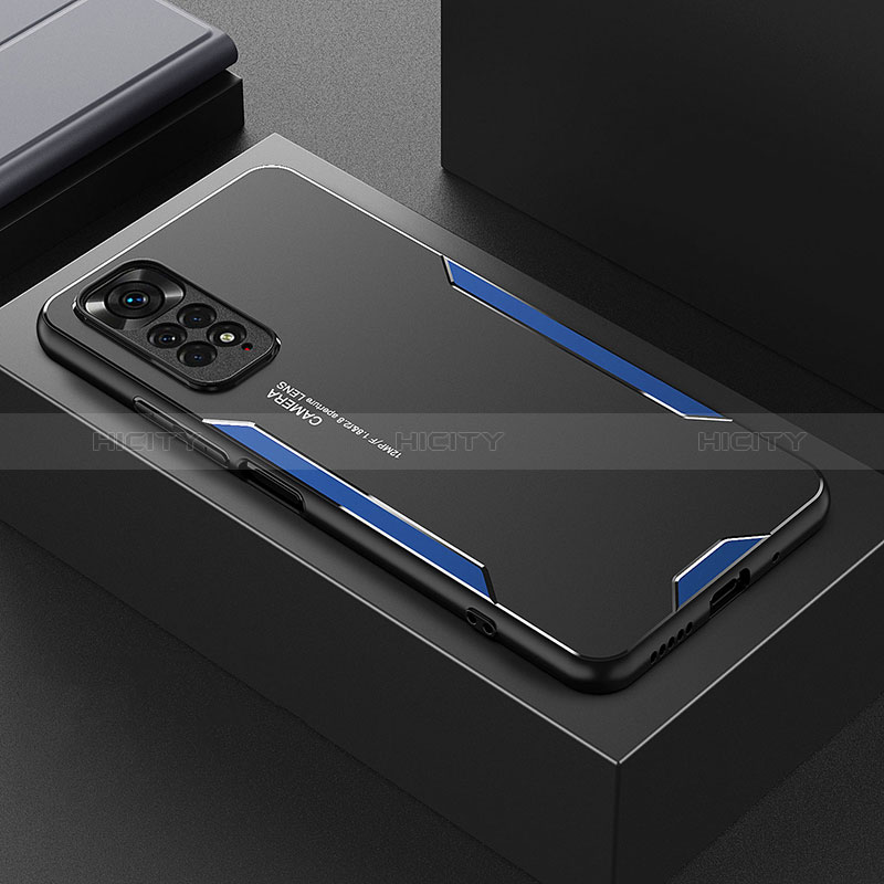 Coque Luxe Aluminum Metal Housse et Bumper Silicone Etui pour Xiaomi Redmi Note 11 Pro 5G Bleu Plus