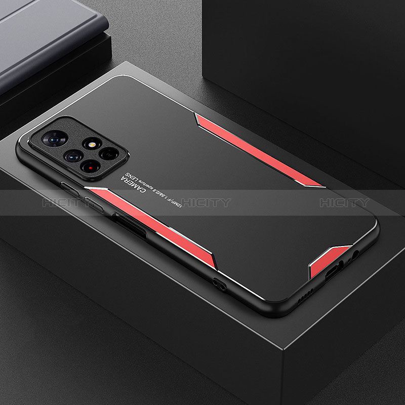 Coque Luxe Aluminum Metal Housse et Bumper Silicone Etui pour Xiaomi Redmi Note 11S 5G Rouge Plus