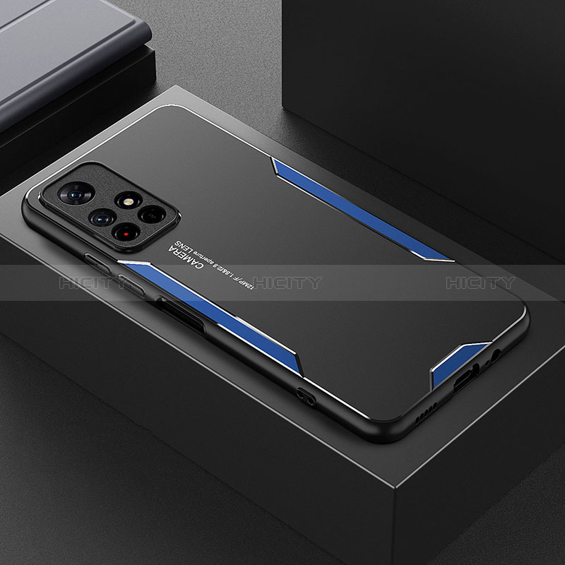 Coque Luxe Aluminum Metal Housse et Bumper Silicone Etui pour Xiaomi Redmi Note 11T 5G Bleu Plus