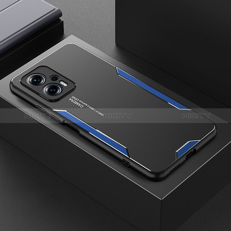 Coque Luxe Aluminum Metal Housse et Bumper Silicone Etui pour Xiaomi Redmi Note 11T Pro 5G Bleu Plus