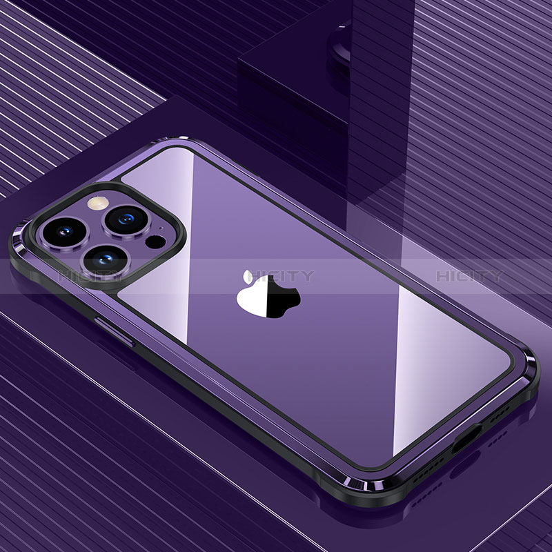 Coque Luxe Aluminum Metal Housse et Bumper Silicone Etui QC1 pour Apple iPhone 13 Pro Max Violet Plus