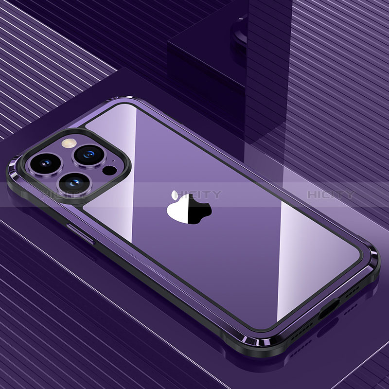 Coque Luxe Aluminum Metal Housse et Bumper Silicone Etui QC1 pour Apple iPhone 13 Pro Violet Plus