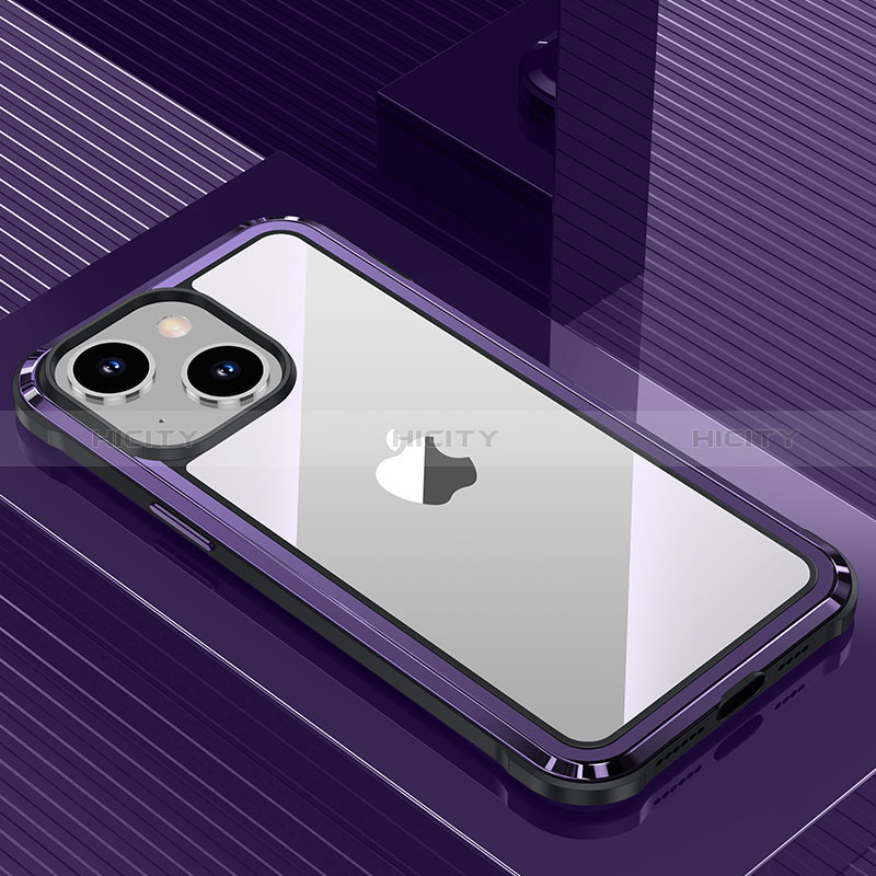 Coque Luxe Aluminum Metal Housse et Bumper Silicone Etui QC1 pour Apple iPhone 14 Violet Plus